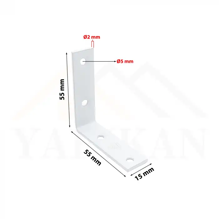 15x55x55mm- Beyaz L Demir Gönye Köşebent - Mobilya Dolap Sabitleme Köşe Bağlantı Aparatı