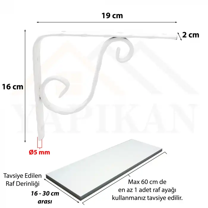 160x190mm - Çelik Ağır Yük Beyaz Raf Altı Ayak - Ferforje Raf Demiri Ayağı - Metal Duvar Raf Tutucu Montaj Aparatı