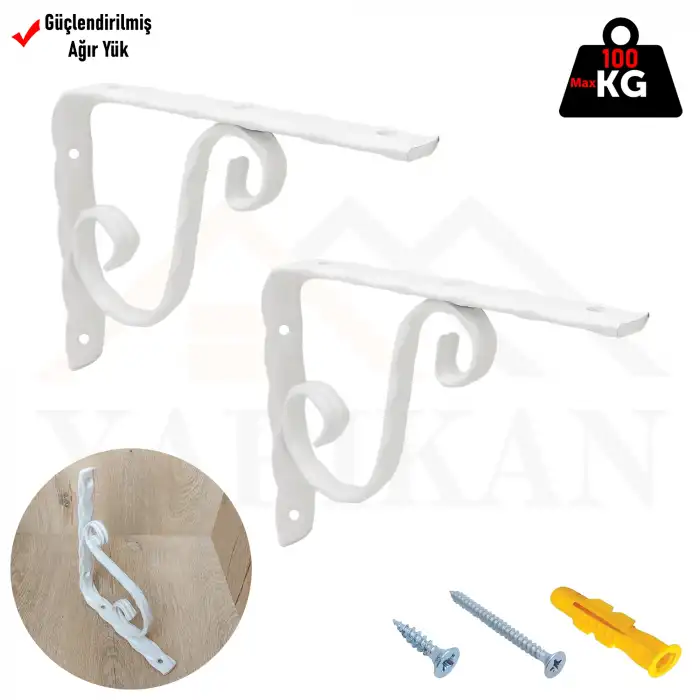 160x190mm - Çelik Ağır Yük Beyaz Raf Altı Ayak - Ferforje Raf Demiri Ayağı - Metal Duvar Raf Tutucu Montaj Aparatı