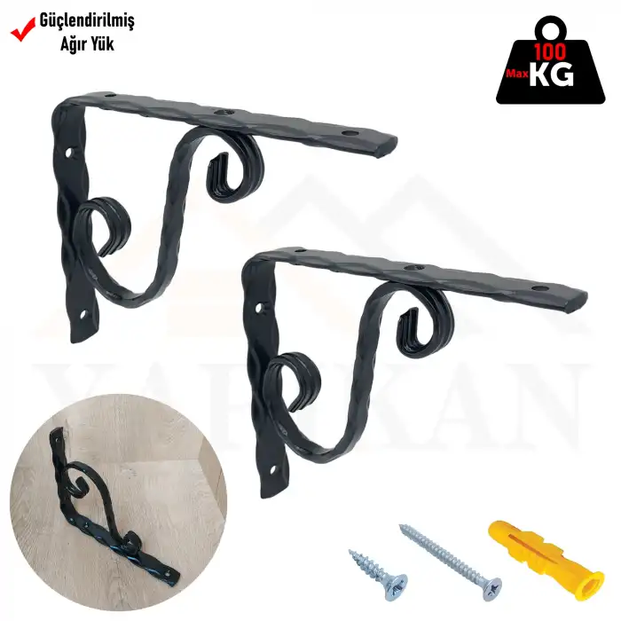 160x190mm - Çelik Ağır Yük Siyah Raf Altı Ayak - Ferforje Raf Demiri Ayağı - Metal Duvar Raf Tutucu Montaj Aparatı