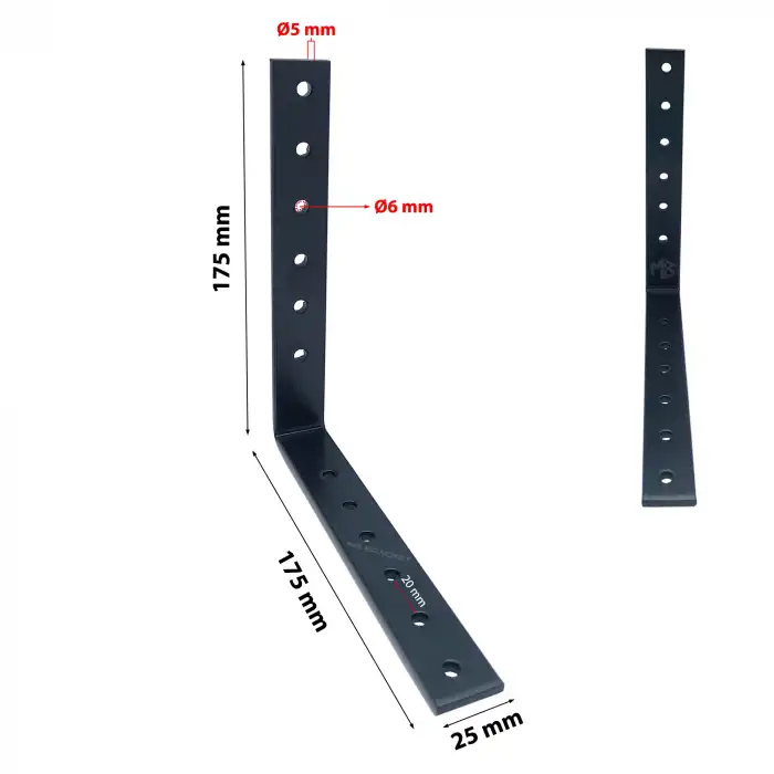 17.5x17.5cm- 2 ad. Ağır Yük Köşebent Çelik Siyah - Metal Raf Altı Ayak Tutucu L Demir Destek Aparatı