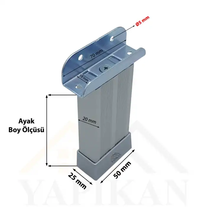 18mm Sunta MDF U Geçme Alüminyum Ayak 15 cm - Yükseklik Ayarlı - Suntaya Geçme Mobilya Dolap Baza Masa Ayağı