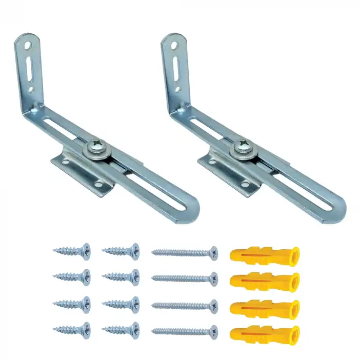 2 ad. Metal Ayarlı Ağır Yük Deprem Dolap Sabitleme Aparatı Seti - Mobilya Gardırop Duvar Sabitleyici