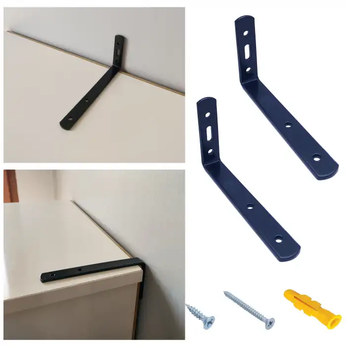 2li Çelik Deprem Dolap Sabitleme Aparatı 6x11.5 cm Siyah - Mobilya Gardırop Sabitleyici L Demir