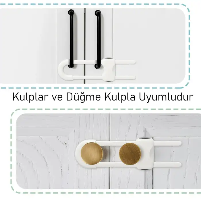 2li Sürgülü Model Çift Kapaklı Kulplu Dolap Kilidi - Bebek Çocuk Deprem Güvenlik Çekmece Kilit