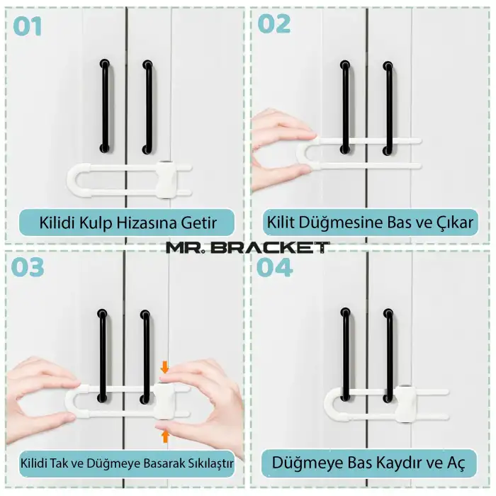 2li Sürgülü Model Çift Kapaklı Kulplu Dolap Kilidi - Bebek Çocuk Deprem Güvenlik Çekmece Kilit