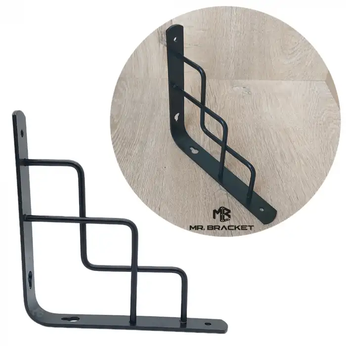 20x20cm - 2 ad. Siyah Dekoratif Raf Altı Ayak - Metal Raf Tutucu L Demir Duvar Montaj Destek Aparatı