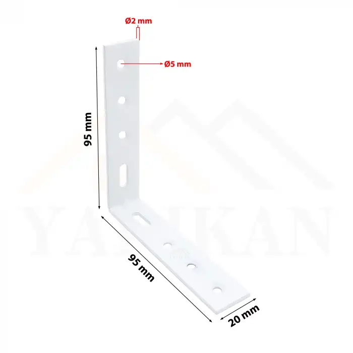 20x95x95mm- Beyaz L Demir Gönye Köşebent - Mobilya Dolap Sabitleme Köşe Bağlantı Aparatı