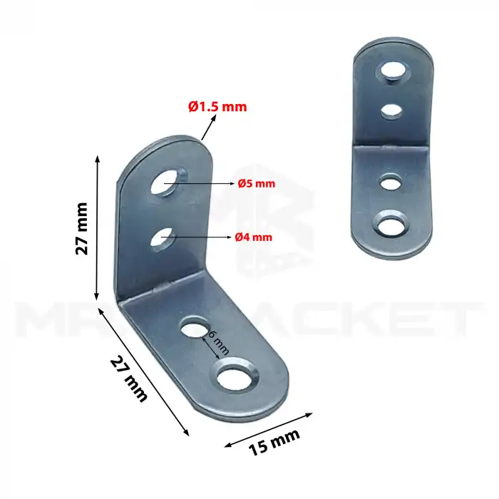 25 Ad. L Demir Gönye Köşebent 15x27x27mm - Mobilya Dolap Raf Masa Çekmece Köşe Sabitleme Birleştirme
