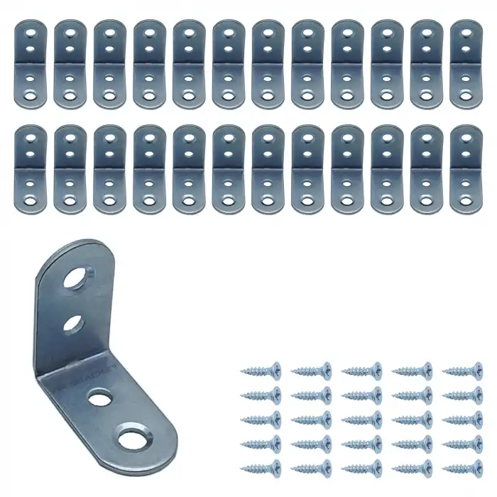 25 Ad. L Demir Gönye Köşebent 15x27x27mm - Mobilya Dolap Raf Masa Çekmece Köşe Sabitleme Birleştirme