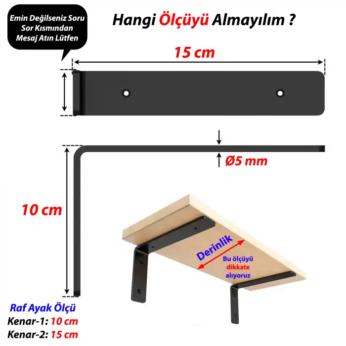 25x100x150mm Ağır Yük Köşebent Siyah (5mm Kalınlık) - Ağır Yük Raf Destek Aparatı Demiri - Dekoratif Raf Altı L Ayak - Duvara Raf Tutucu Montaj Askı Aparatı
