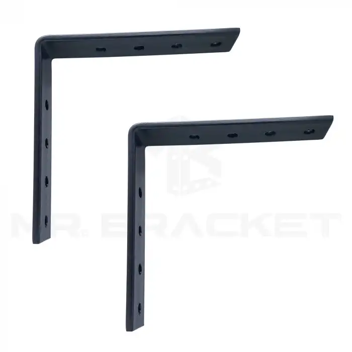 12.5x12.5cm- 2 ad. Ağır Yük Köşebent Çelik Siyah - Metal Raf Altı Ayak Tutucu L Demir Destek Aparatı