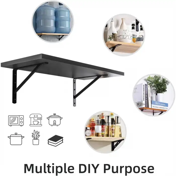 25x25cm - 2 ad. Siyah Modern Raf Altı Ayak - Metal Raf Tutucu L Demir Duvar Montaj Destek Aparatı