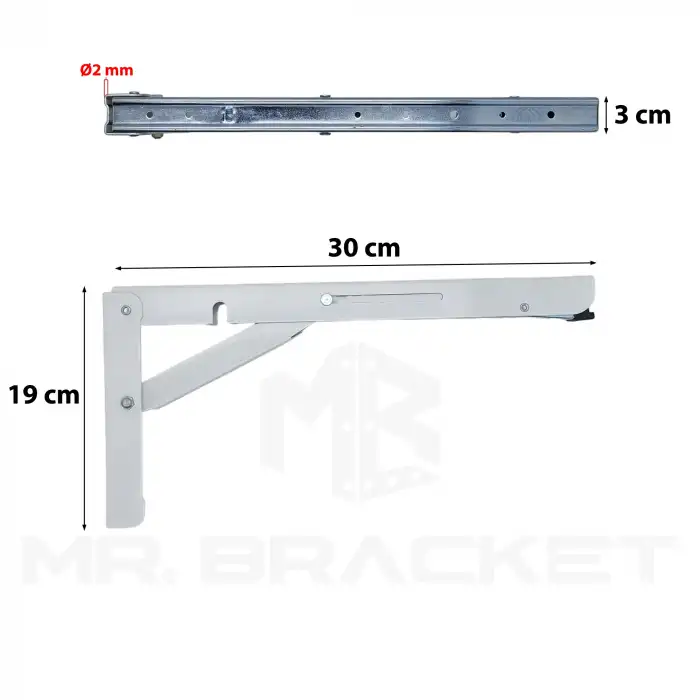 30cm Beyaz 1-Takım - Mandallı Katlanabilir Masa Konsolu - Açılır Kapanır Duvara Monte Katlanır L Raf Masa Ayağı