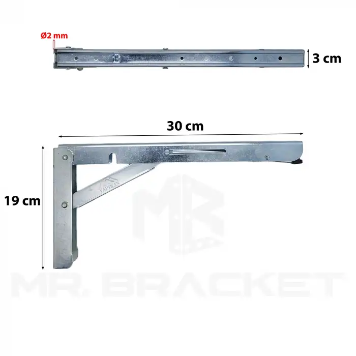 30cm Çinko 1-Takım - Mandallı Katlanabilir Masa Konsolu - Açılır Kapanır Duvara Monte Katlanır L Raf Masa Ayağı
