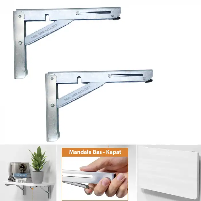 30cm Çinko 1-Takım - Mandallı Katlanabilir Masa Konsolu - Açılır Kapanır Duvara Monte Katlanır L Raf Masa Ayağı