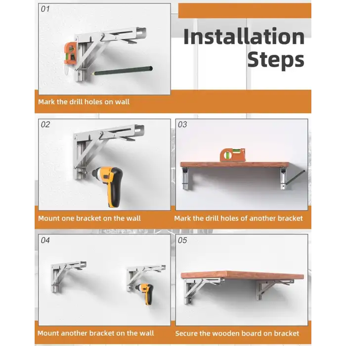 30cm Çinko 1-Takım - Mandallı Katlanabilir Masa Konsolu - Açılır Kapanır Duvara Monte Katlanır L Raf Masa Ayağı