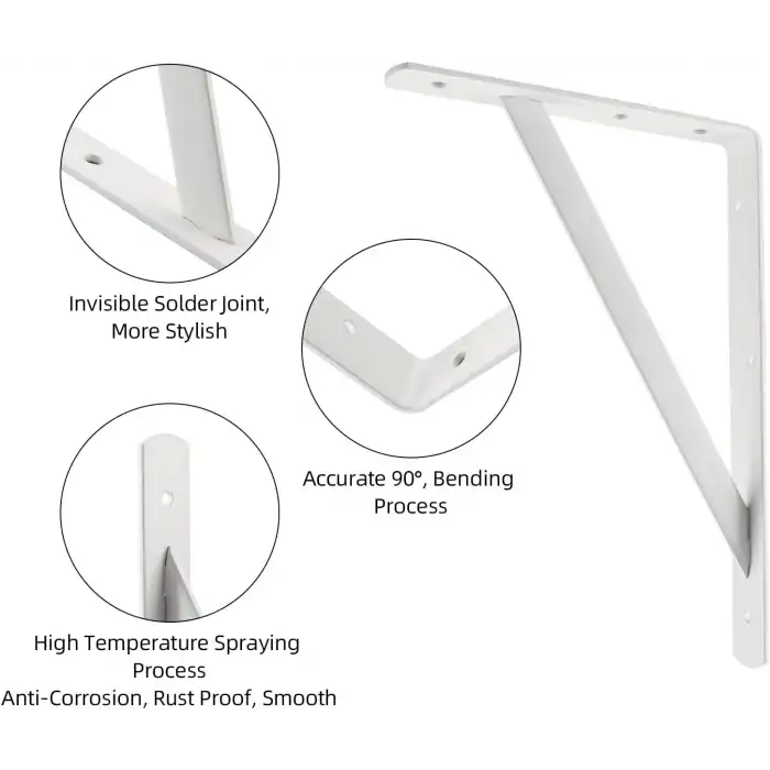 30x200x290mm Dekoratif Ağır Yük Raf Altı L Ayak Beyaz Renk - Duvara Raf Tutucu Montaj Askı Aparatı