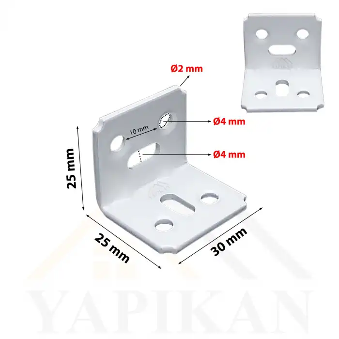 30x25x25mm Kanallı Köşebent Beyaz Renk - L Demir Gönye Köşe Birleştirme Sabitleme Aparatı