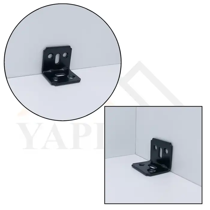 30x25x25mm Kanallı Köşebent Siyah Renk - L Demir Gönye Köşe Birleştirme Sabitleme Aparatı