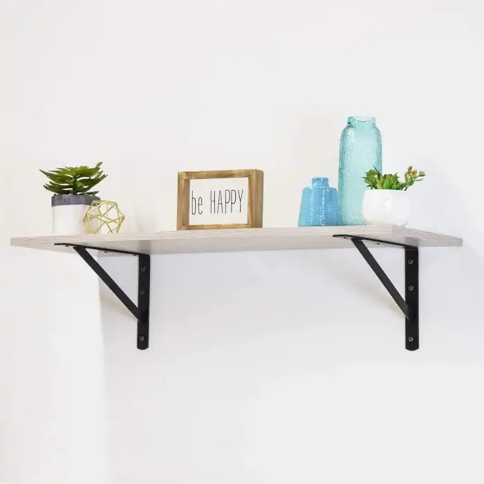 30x330x500mm Dekoratif Ağır Yük Raf Altı L Ayak Siyah Renk - Duvara Raf Tutucu Montaj Askı Aparatı