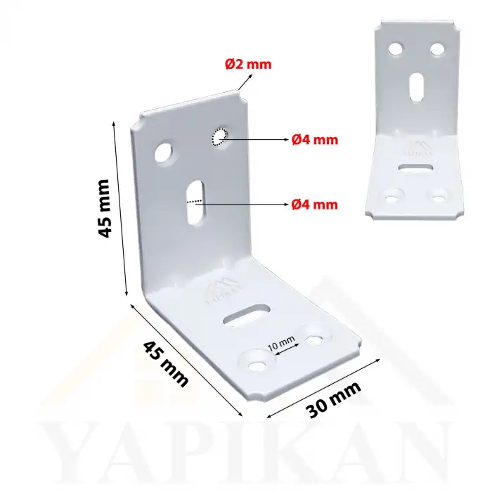 30x45x45mm Kanallı Köşebent Beyaz Renk - L Demir Gönye Köşe Birleştirme Sabitleme Aparatı
