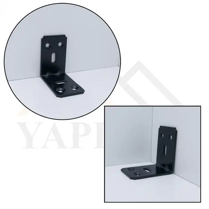 30x45x45mm Kanallı Köşebent Siyah Renk - L Demir Gönye Köşe Birleştirme Sabitleme Aparatı