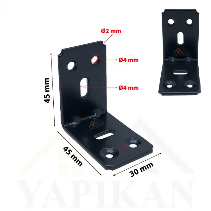 30x45x45mm Kanallı Köşebent Siyah Renk - L Demir Gönye Köşe Birleştirme Sabitleme Aparatı