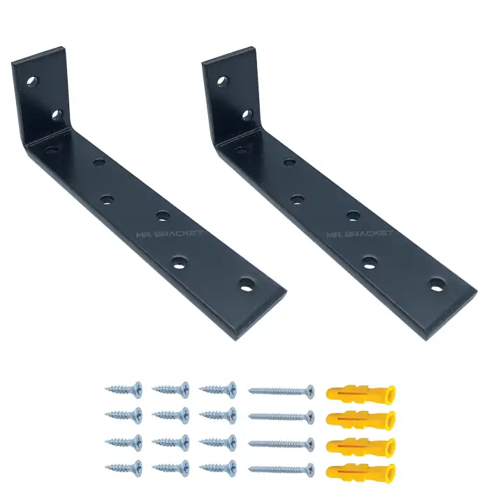 5x15cm - 2 ad. Ağır Yük Köşebent Çelik Siyah - Metal Raf Altı Ayak Tutucu L Demir Destek Aparatı