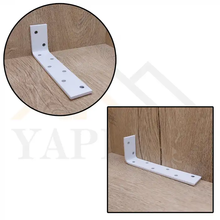 30x50x200mm Ağır Yük Köşebent Beyaz (5mm Kalınlık) - Ağır Yük Raf Destek Aparatı Demiri - Dekoratif Raf Altı L Ayak - Duvara Raf Tutucu Montaj Askı Aparatı