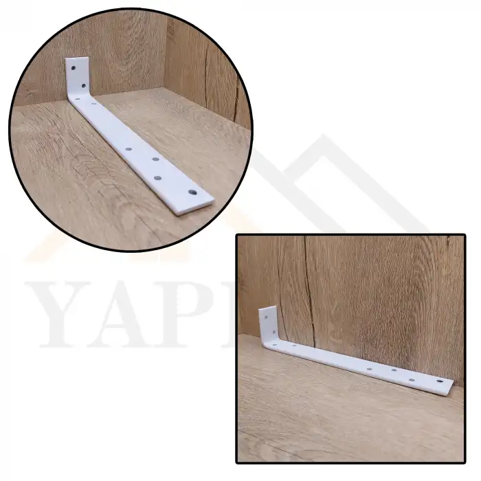 30x50x250mm Ağır Yük Köşebent Beyaz (5mm Kalınlık) - Ağır Yük Raf Destek Aparatı Demiri - Dekoratif Raf Altı L Ayak - Duvara Raf Tutucu Montaj Askı Aparatı
