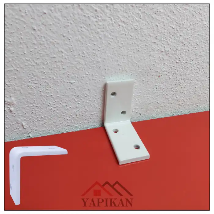 30x50x50mm Ağır Mobilya Dolap Duvara Montaj Askı Elemanı Beyaz Renk - 5mm Kalınlıkta Lama Demiri - Dekoratif Ağır Yük Raf Altı Destek Aparatı Çelik