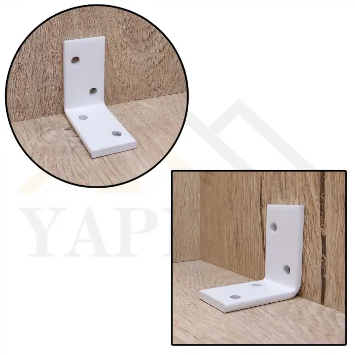 30x50x50mm Ağır Mobilya Dolap Duvara Montaj Askı Elemanı Beyaz Renk - 5mm Kalınlıkta Lama Demiri - Dekoratif Ağır Yük Raf Altı Destek Aparatı Çelik