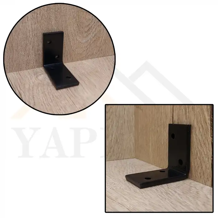 30x50x50mm Ağır Mobilya Dolap Duvara Montaj Askı Elemanı Siyah Renk - 5mm Kalınlıkta Lama Demiri - Dekoratif Ağır Yük Raf Altı Destek Aparatı Çelik
