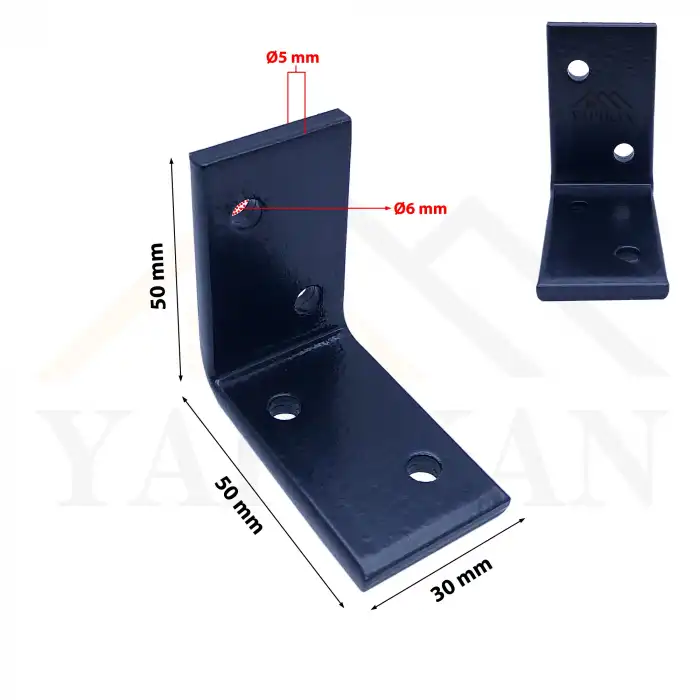 30x50x50mm Ağır Mobilya Dolap Duvara Montaj Askı Elemanı Siyah Renk - 5mm Kalınlıkta Lama Demiri - Dekoratif Ağır Yük Raf Altı Destek Aparatı Çelik