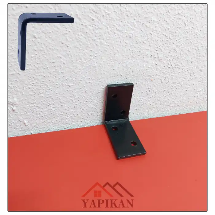 30x50x50mm Ağır Mobilya Dolap Duvara Montaj Askı Elemanı Siyah Renk - 5mm Kalınlıkta Lama Demiri - Dekoratif Ağır Yük Raf Altı Destek Aparatı Çelik