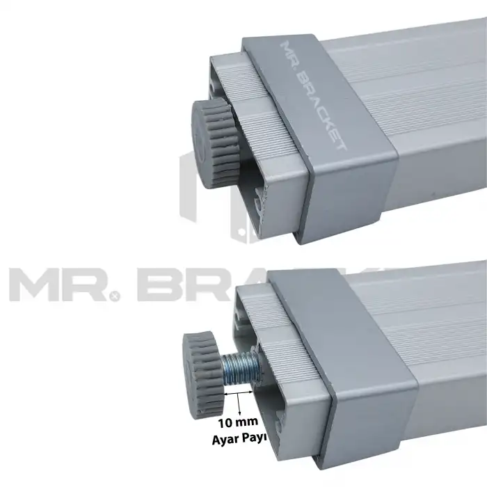 4 ad. 18mm Sunta Mdf Geçme U Alüminyum Ayak 8cm - Ayarlı Suntaya Geçme Mobilya Dolap Baza Masa Ayağı