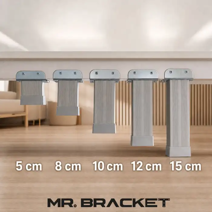 4 ad. 18mm Sunta Mdf Geçme U Alüminyum Ayak 8cm - Ayarlı Suntaya Geçme Mobilya Dolap Baza Masa Ayağı