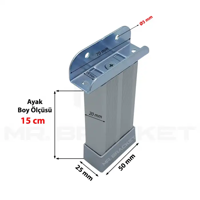 4 ad. 18mm Sunta Mdf Geçme U Alüminyum Ayak 15cm- Ayarlı Suntaya Geçme Mobilya Dolap Baza Masa Ayağı