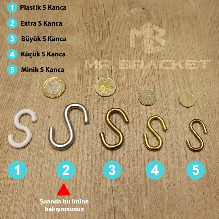 4 Ad. Ağır Yük Metal S Kanca Ekstra - Çiçeklik Saksı Avize Dolap Kancası - Hamak Salıncak Kancası