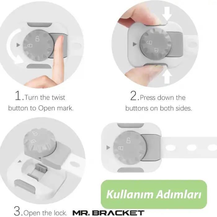 4lü Aç Kapa Kilitli Ayarlanabilir 3M Yapışkanlı Bebek Çocuk Buzdolabı Klozet Çekmece Dolap Kilidi