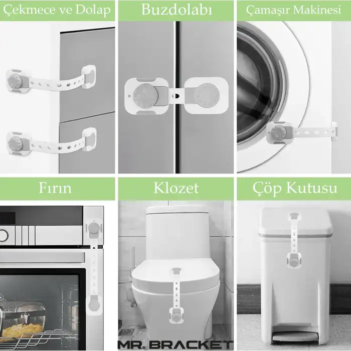 4lü Aç Kapa Kilitli Ayarlanabilir 3M Yapışkanlı Bebek Çocuk Buzdolabı Klozet Çekmece Dolap Kilidi