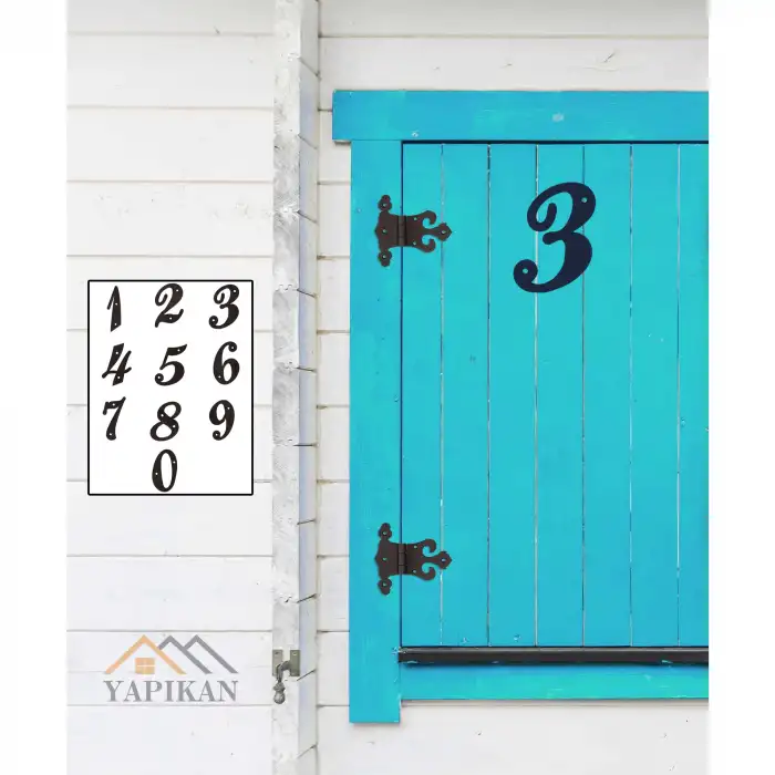 9 Numara - Dekoratif Texture Mat Siyah Ferforje Demir Kapı Numarası 9 No - Bina Kapısı, Ahşap Panjur Kapı, Daire Kapısı, Bahçe Kapısı Metal Vidalı Kapı Numarası