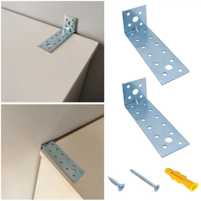 40x40x160 mm - Deprem Güvenliği Dolap Sabitleme Aparatı Seti - Mobilya Portmanto Gardırop Duvara Sabitleyici Aparat