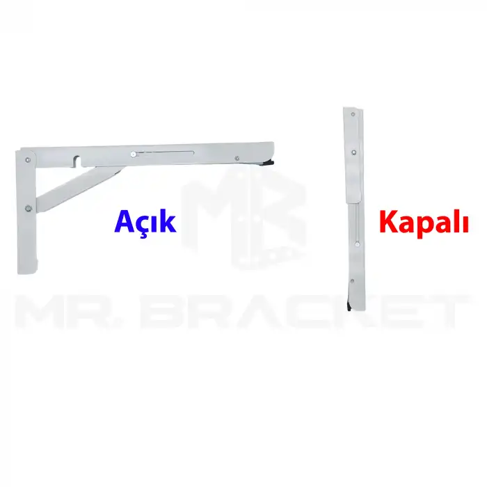 40cm Beyaz 1-Takım - Mandallı Katlanabilir Masa Konsolu - Açılır Kapanır Duvara Monte Katlanır L Raf Masa Ayağı