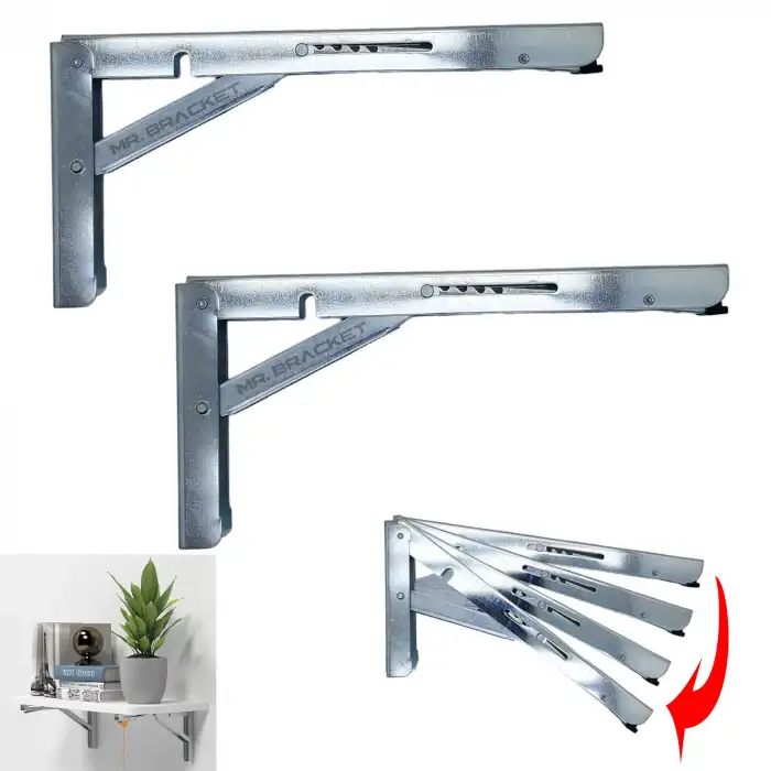 40cm Çinko 1-Takım - Kademeli Mandallı Katlanabilir Masa Konsolu - Duvara Monte Katlanır L Raf Ayağı
