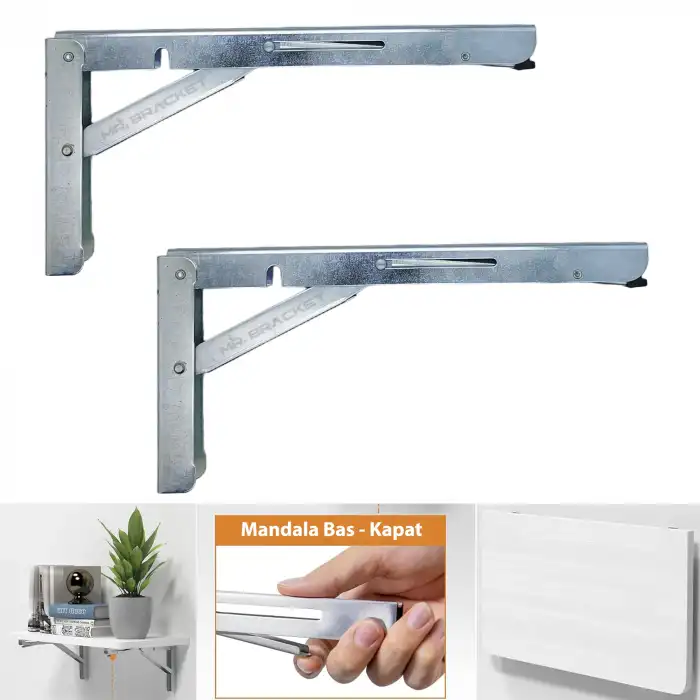 40cm Çinko 1-Takım - Mandallı Katlanabilir Masa Konsolu - Açılır Kapanır Duvara Monte Katlanır L Raf Masa Ayağı