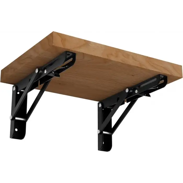 40cm Siyah 1-Takım - Kademeli Mandallı Katlanabilir Masa Konsolu - Duvara Monte Katlanır L Raf Ayağı