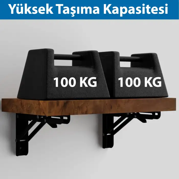 40cm Siyah 1-Takım - Kademeli Mandallı Katlanabilir Masa Konsolu - Duvara Monte Katlanır L Raf Ayağı