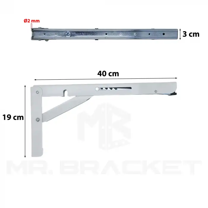 40cm Siyah 1-Takım - Kademeli Mandallı Katlanabilir Masa Konsolu - Duvara Monte Katlanır L Raf Ayağı